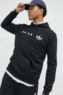 Ανδρικά Χωρίς φερμουάρ Βαμβακερή μπλούζα Adidas Originals μαύρο, με κουκούλα