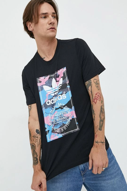 Ανδρικά Μπλουζάκια Βαμβακερό μπλουζάκι Adidas Originals μαύρο - Image 4