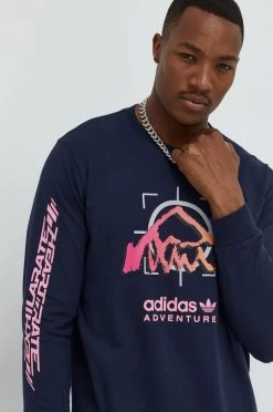Ανδρικά Μακρυμάνικα Βαμβακερή μπλούζα με μακριά μανίκια Adidas Originals ναυτικό μπλε