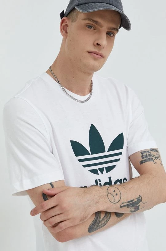 Ανδρικά Μπλουζάκια Βαμβακερό μπλουζάκι Adidas Originals άσπρο - Image 4