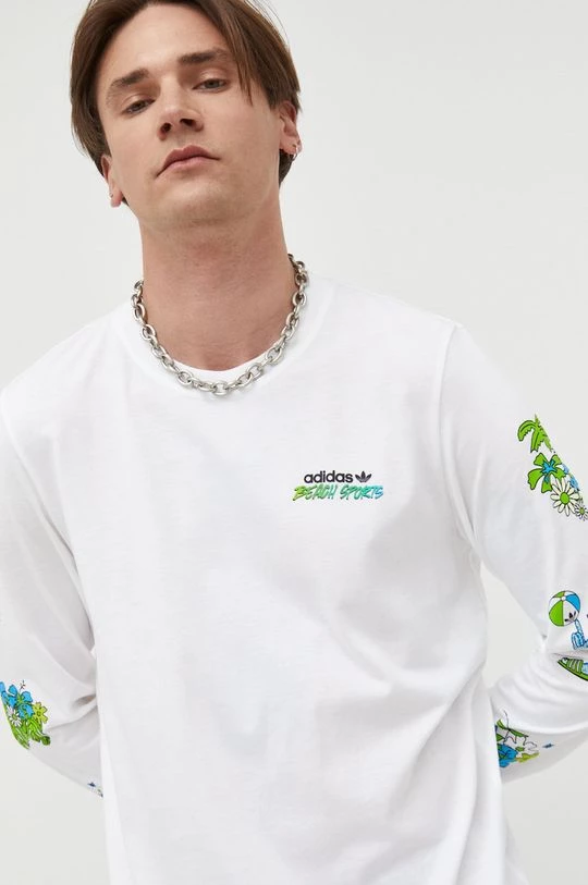 Ανδρικά Μακρυμάνικα Βαμβακερή μπλούζα με μακριά μανίκια Adidas Originals άσπρο - Image 2