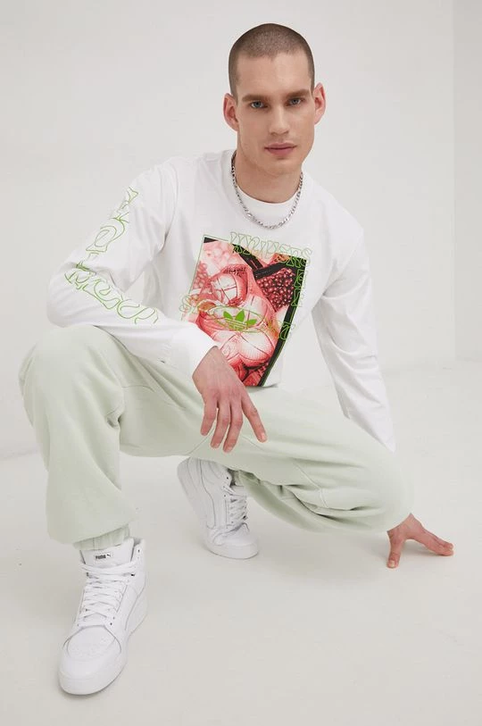 Ανδρικά Μακρυμάνικα Βαμβακερή μπλούζα με μακριά μανίκια Adidas Originals άσπρο - Image 5