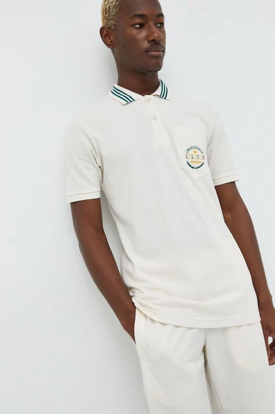 Ανδρικά Πόλο μπλουζάκια Βαμβακερό μπλουζάκι πόλο Adidas Originals μπεζ - Image 4