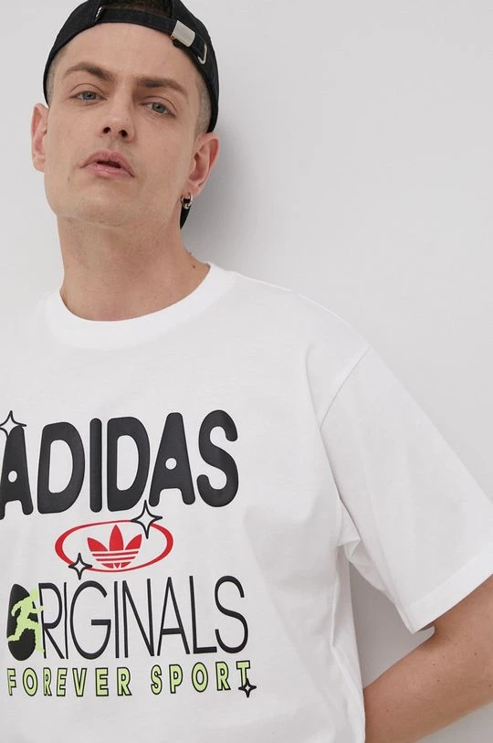 Ανδρικά Μπλουζάκια Βαμβακερό μπλουζάκι Adidas Originals άσπρο - Image 4