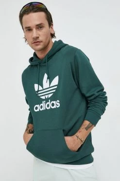 Ανδρικά Χωρίς φερμουάρ Βαμβακερή μπλούζα Adidas Originals πράσινο, με κουκούλα